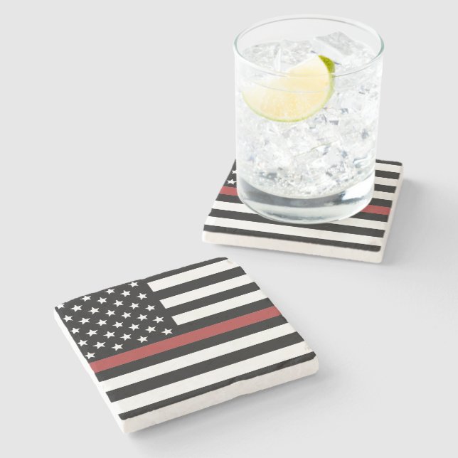 Thin Red Line USA Flag Firefighter Fire Department Steinuntersetzer (Seitenansicht)