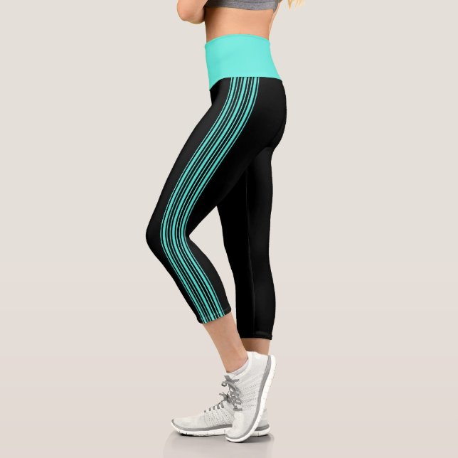 Thin Stripe Black und Aqua Yoga Pants Leggings (Links)
