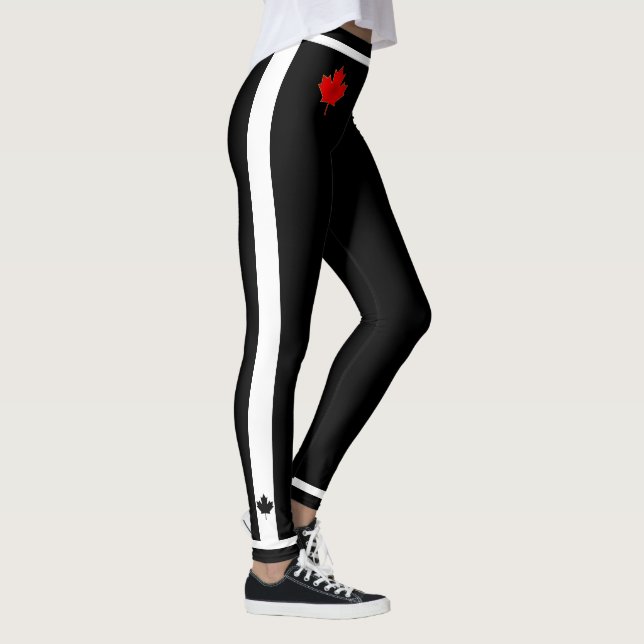 Thin Waistband Canada Maple Leaf auf Black & White Leggings (Rechts)