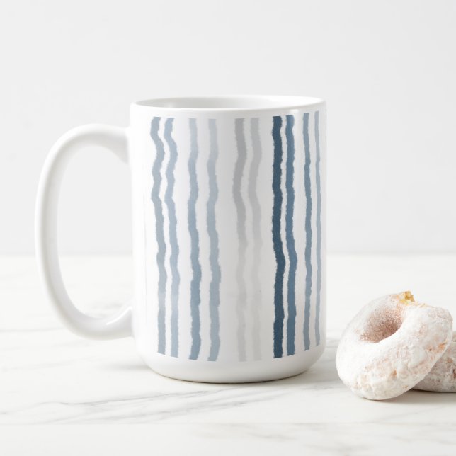 Thin Watercolor Stripes, Slate Blue, Gray, White Kaffeetasse (Mit Donut)