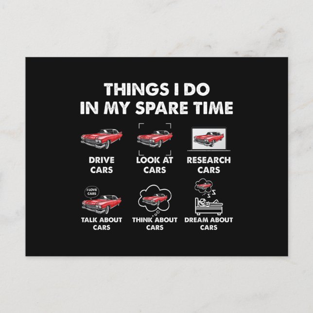 Things I Do In My Spare Time Funny Classic Cars Postkarte (Vorderseite)
