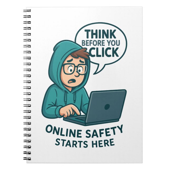 Think Before You Click - Online Safety Awareness Notizblock (Vorderseite)