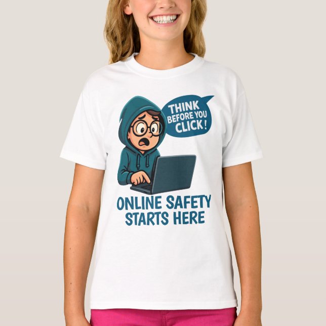 Think Before You Click - Online Safety Awareness T-Shirt (Vorderseite)