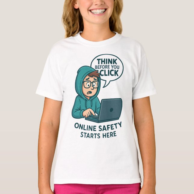 Think Before You Click - Online Safety Awareness T-Shirt (Vorderseite)