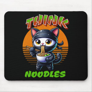 Think Noodles - Mmm Noodles Kawaii Ninja Cat Funny Mousepad