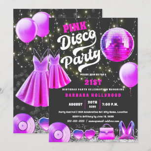 Think Pink Core Disco Party Einladung