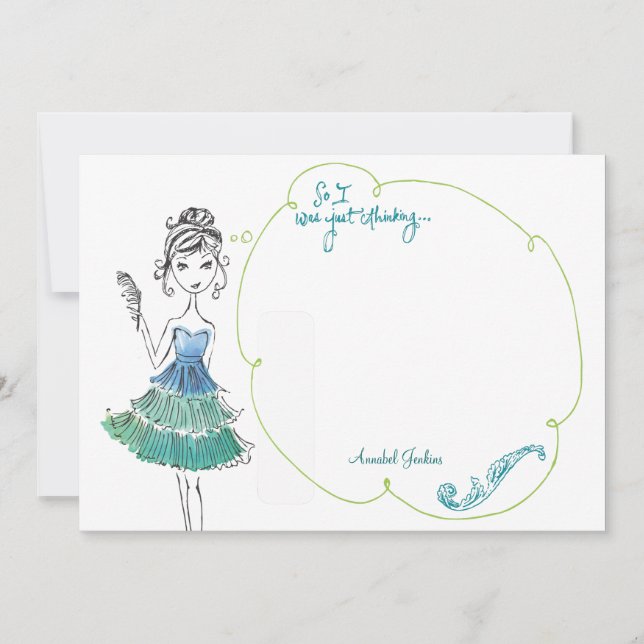 "Thinking Girl" Personalisiert Stationery Flat Car Mitteilungskarte (Vorderseite)