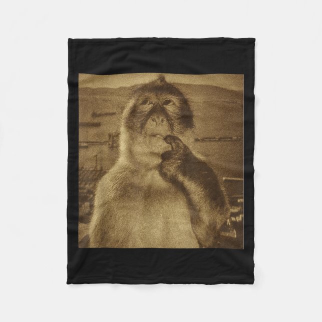 Thinking Monkey Meme Vintage Retro  Fleecedecke (Vorderseite)