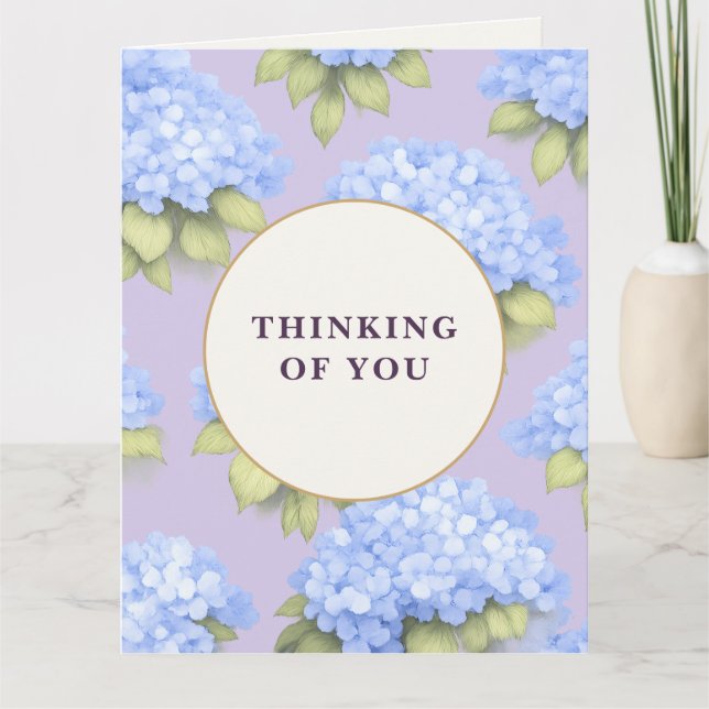 Thinking of You Card | Blue Hydrangea Floral Karte (Vorderseite)