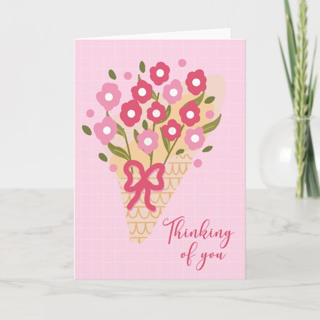 Thinking of You Pink Flower Bouquet Karte (Vorderseite)