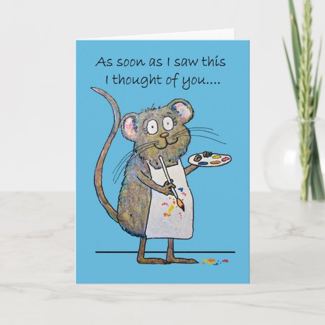 Thinking of You Whimsical Mouse Artist Painting Karte (Vorderseite)