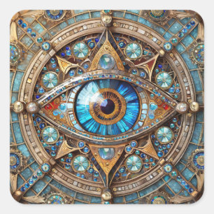Third Eye - Türkis Blau Gold Mandala Quadratischer Aufkleber