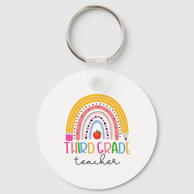 Third Grade Teacher Ck To School Boho Rainbow Leop Schlüsselanhänger (Vorderseite)