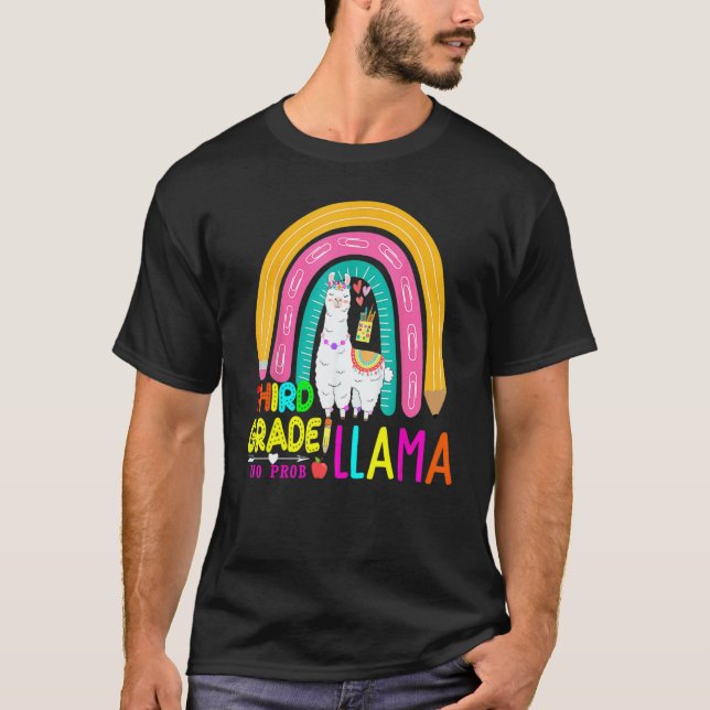 Third Team 3rd Grade Teacher Rainbow No Prob Llama T-Shirt (Vorderseite)