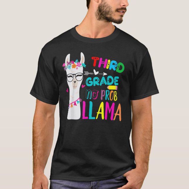 Third Team 3rd Grade Teacher Rainbow No Prob Llama T-Shirt (Vorderseite)