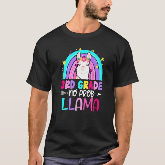 Third Team 3rd Grade Teacher Rainbow No Prob Llama T-Shirt (Vorderseite)