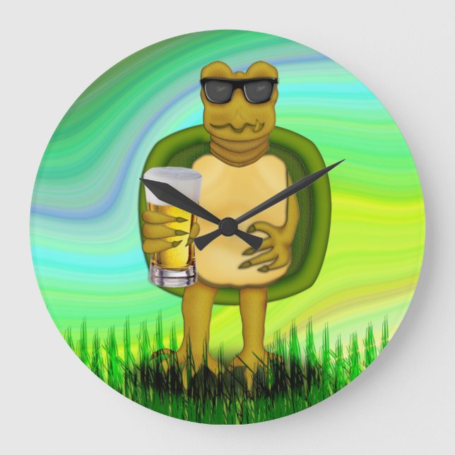 Thirsty Turtle Große Wanduhr (Vorderseite)