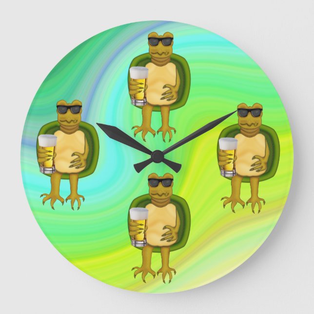 Thirsty Turtle Große Wanduhr (Vorderseite)