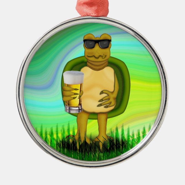 Thirsty Turtle Ornament Aus Metall (Vorne)