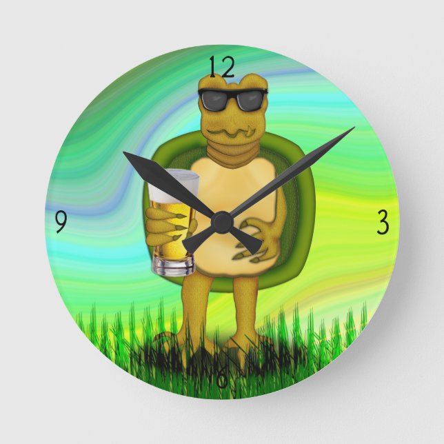 Thirsty Turtle Round Clock Runde Wanduhr (Vorderseite)