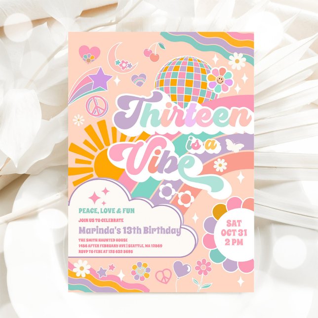 Thirteen Is A Vibe Sun Rainbow Disco 13th Birthday Einladung (Von Creator hochgeladen)