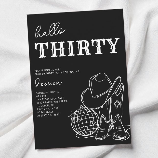 Thirty Black and White Western 30th Birthday Party Einladung (Thirty Black and White Western 30th Birthday Party Invitation)
