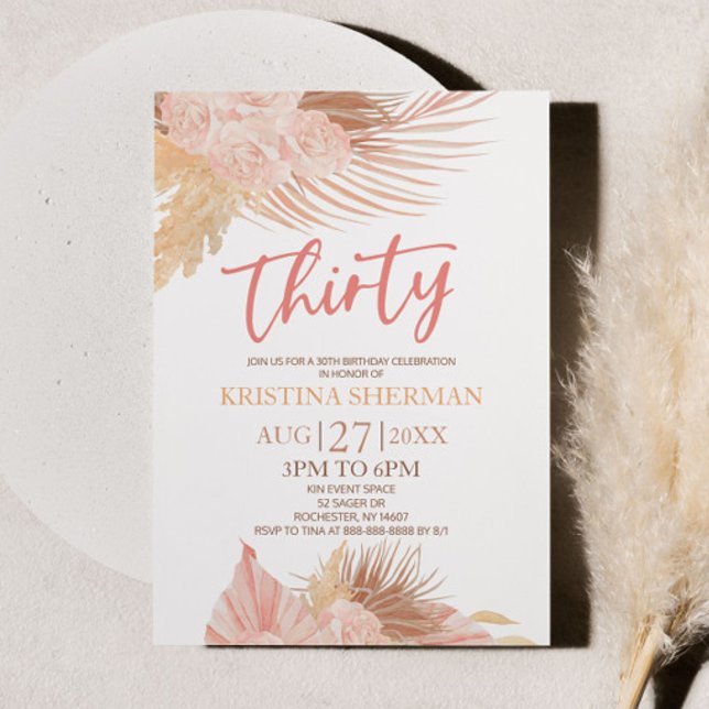 Thirty Boho Pink Floral Flower 30th Birthday Party Einladung (Von Creator hochgeladen)