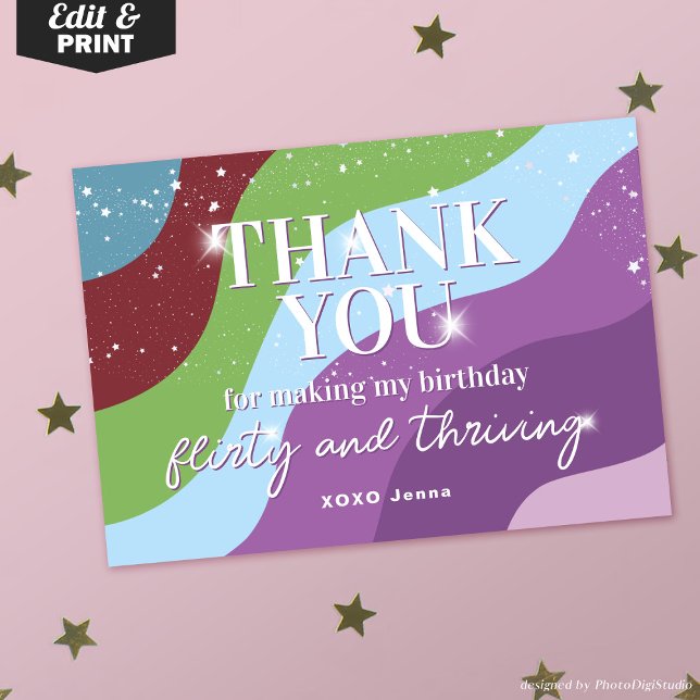 Thirty Flirty & Thriving 30th Birthday Party Dankeskarte (Thirty Flirty & Thriving 30th Birthday Party Thank You Card)