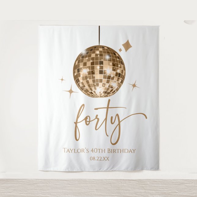 Thirty Gold Disco Ball 40th Birthday Party Wandteppich (Vorderseite)