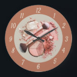 This Blush Pink Cosmetic Makeup Palette  Große Wanduhr<br><div class="desc">This Blush Pink Cosmetic Makeup Palette wall clock features a chic flat‑lay of blush and peach makeup powders, a sleek compact, and soft pink makeup brushes for a stylish, feminine aesthetic. The scattered powders and professional tools create a modern beauty‑studio vibe that looks gorgeous in salons, makeup rooms, esthetician spaces,...</div>