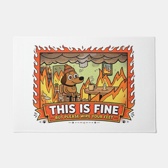 This Is Fine Dog Funny Fire Doormat Fußmatte (Vorderseite)
