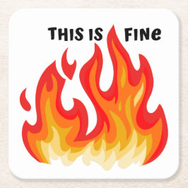 "This is fine" (schwarz + fire and flames) Rechteckiger Pappuntersetzer