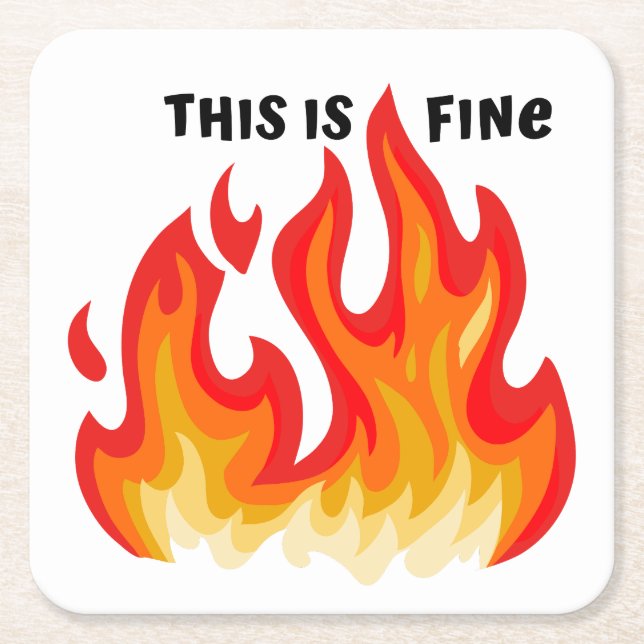 "This is fine" (schwarz + fire and flames) Rechteckiger Pappuntersetzer (Vorderseite)