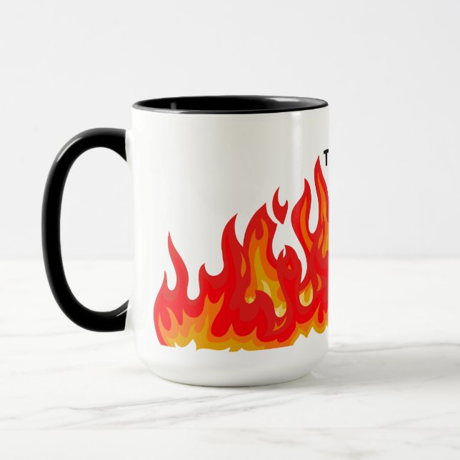 "This is fine" (schwarz + fire and flames) Tasse (Links)