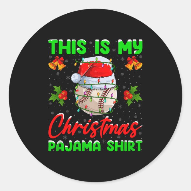 This Is My Baseball Christmas Pajamas Funny Baseba Runder Aufkleber (Vorderseite)