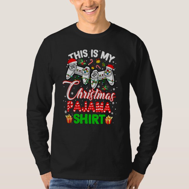 This Is My Christmas Pajama Santa Hat Gamer Video  T-Shirt (Vorderseite)