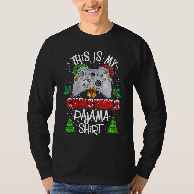 This Is My Christmas Pajama Santa Hat Gamer Video  T-Shirt (Vorderseite)