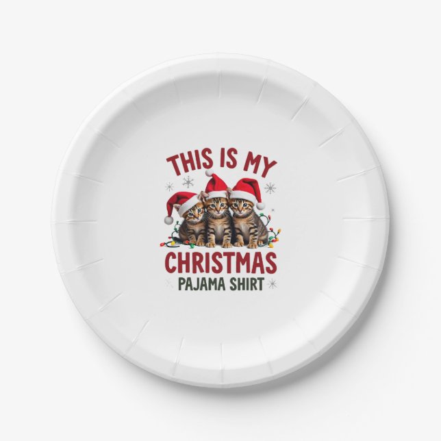 This Is My Christmas Pajama Shirt Cat Lover Funny Pappteller (Vorderseite)