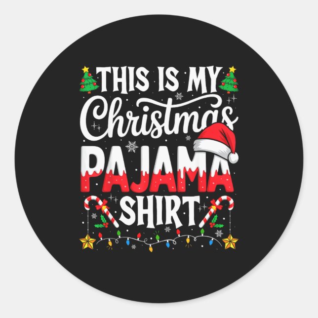 This Is My Christmas Pajama Shirt Funny Xmas Pjs M Runder Aufkleber (Vorderseite)