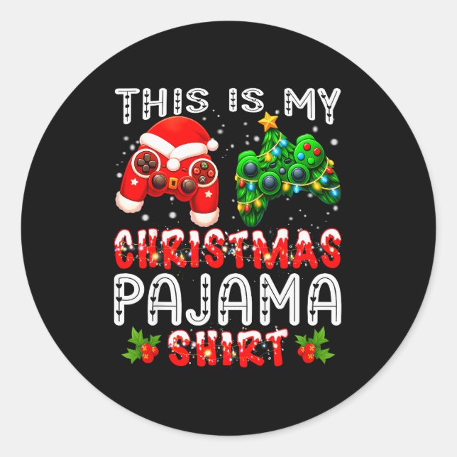 This Is My Christmas Pajama Shirts Controller Pjs  Runder Aufkleber (Vorderseite)