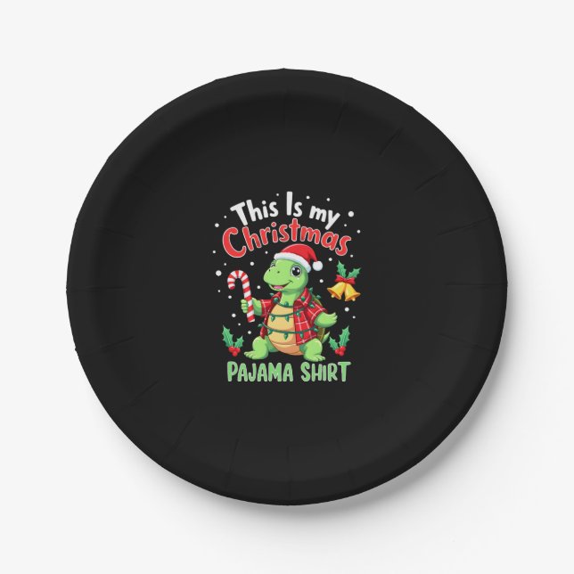 This Is My Christmas Turtle Pajama Shirt Buffalo P Pappteller (Vorderseite)