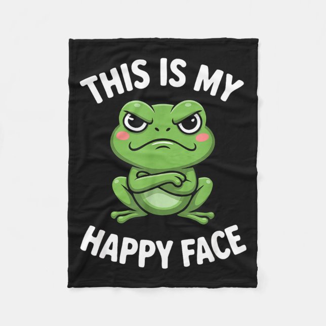 This Is My Happy Face Funny Angry Frog Humor  Fleecedecke (Vorderseite)