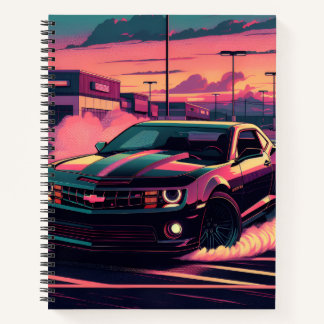 This notebook features a muscle car notizbuch