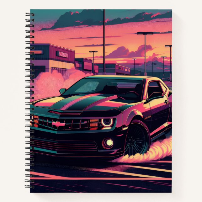 This notebook features a muscle car notizbuch (Vorderseite)