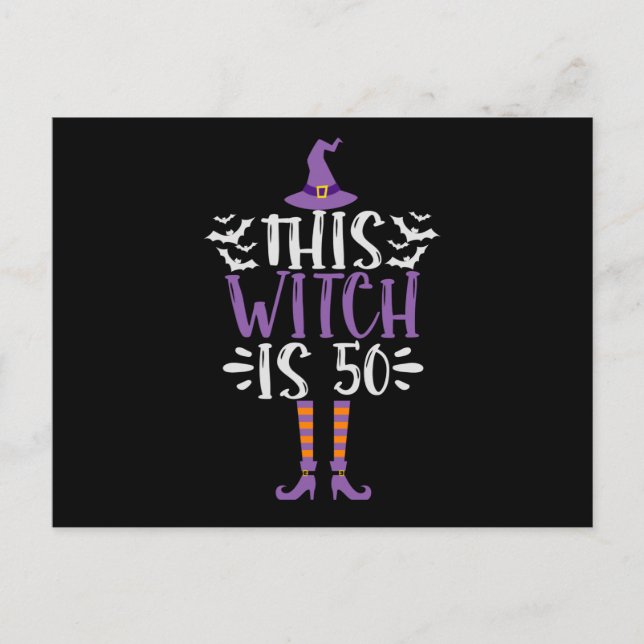 This Witch is 50th Funny Spooky Halloween Birthday Postkarte (Vorderseite)