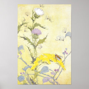 Thistle and Bee on Goldenrod Poster