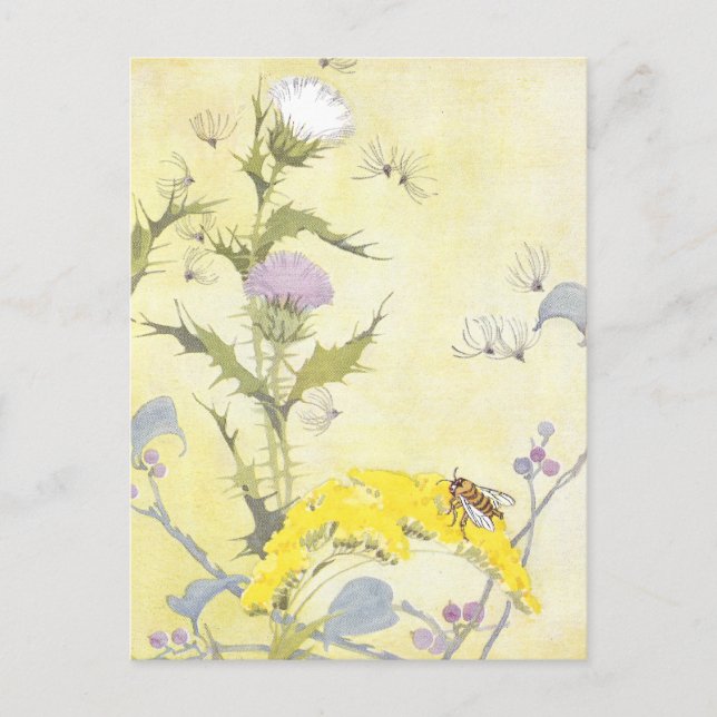 Thistle and Bee on Goldenrod Postkarte (Vorderseite)