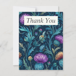 Thistle & Blätter auf dunklem Hintergrund Danke Ka Postkarte