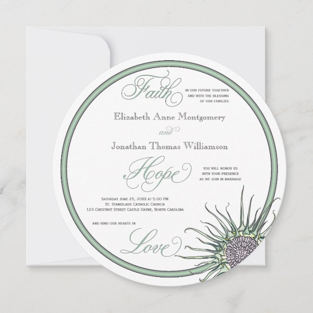 Thistle Blume Glaube Hoffnung Liebe Hochzeit Einla Einladung (Vorderseite)