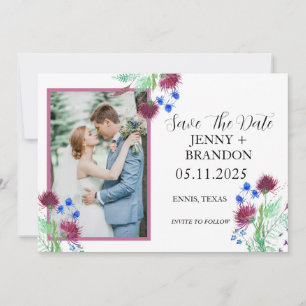 Thistle Elegant Schottisches Lila florales Foto Save The Date